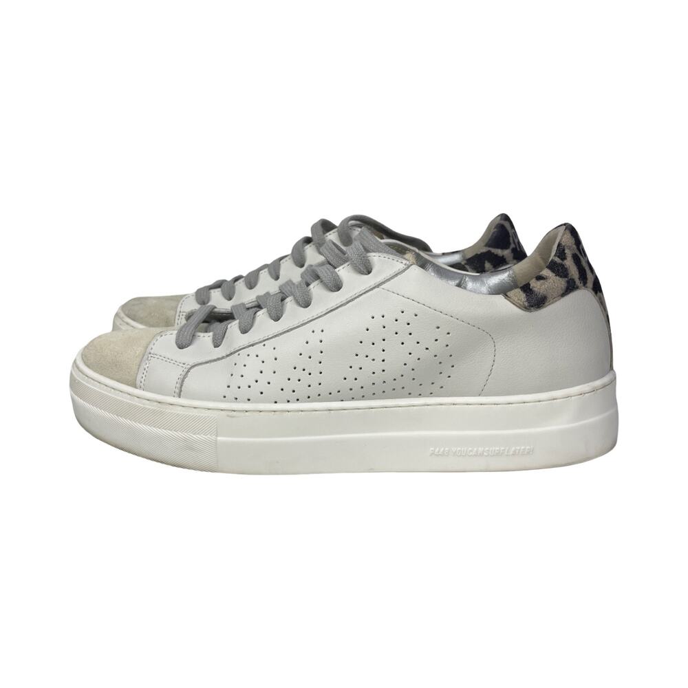 P448 Thea Platform Sneakers White Leather Leopard Heel EU 41 US 10